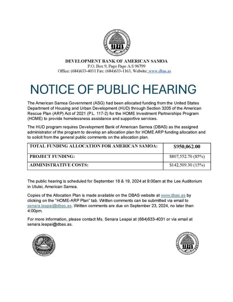 Notice of Public Hearing – HOME-ARP Proposal Plan – September 3, 2024