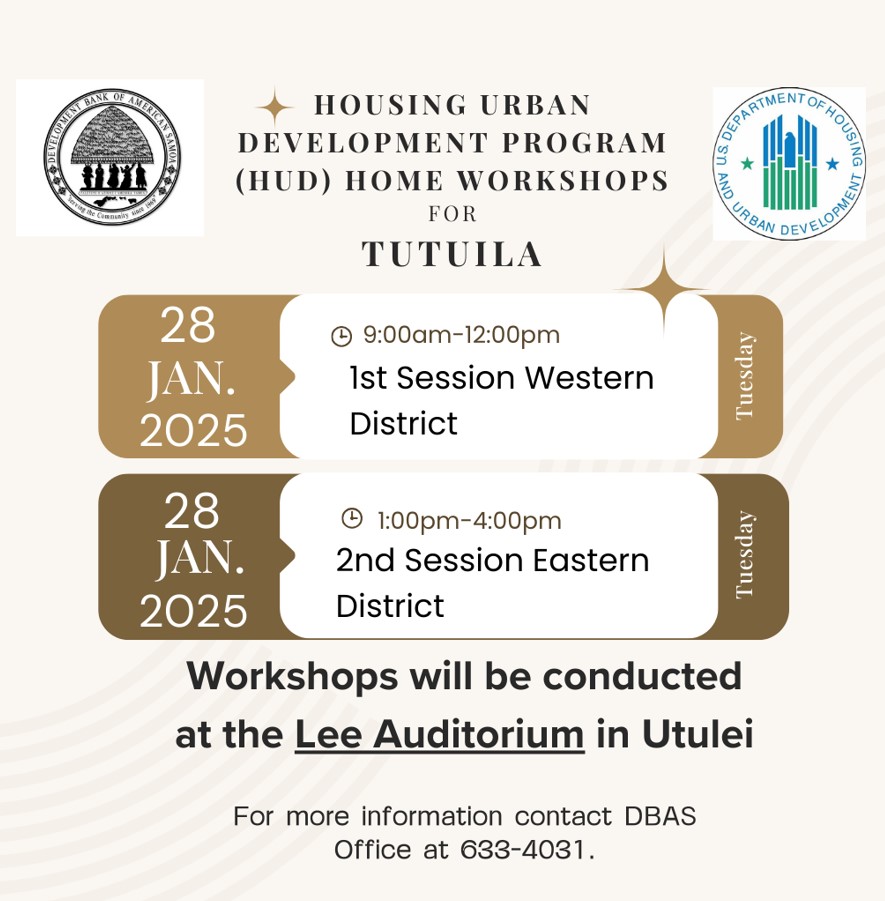 Public Announcement – HUD Program – Tutuila Workshops – January 22, 2024