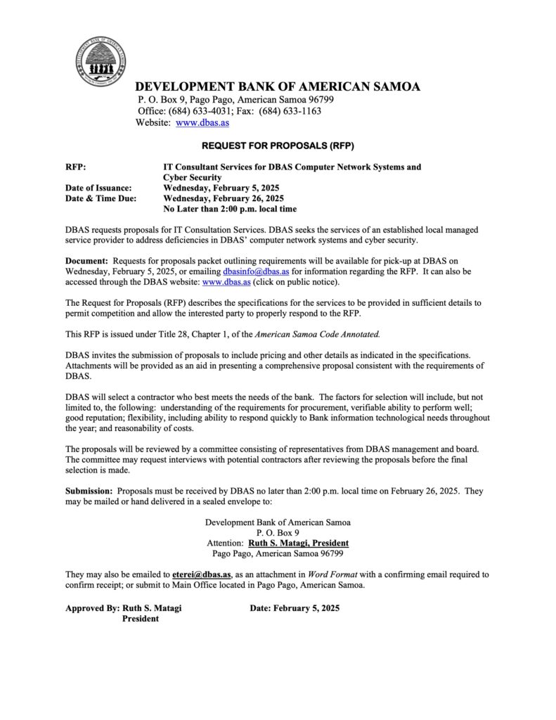 Request for Proposals – IT Consultant Services for DBAS Computer Network Systems and Cyber Security